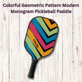 Farbiges geometrisches Muster Modernes Monogramm Pickleball Schläger