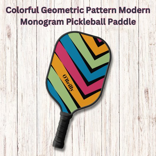 Farbiges geometrisches Muster Modernes Monogramm Pickleball Schläger