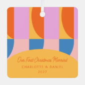 Farbiges geometrisches Personalisiertes Foto Verhe Ornament Aus Metall (Vorderseite)