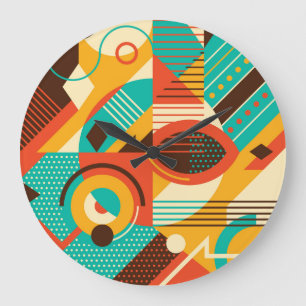 Farbiges geometrisches Retro: Vintage Abstraktion. Große Wanduhr