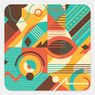 Farbiges geometrisches Retro: Vintage Abstraktion. Quadratischer Aufkleber