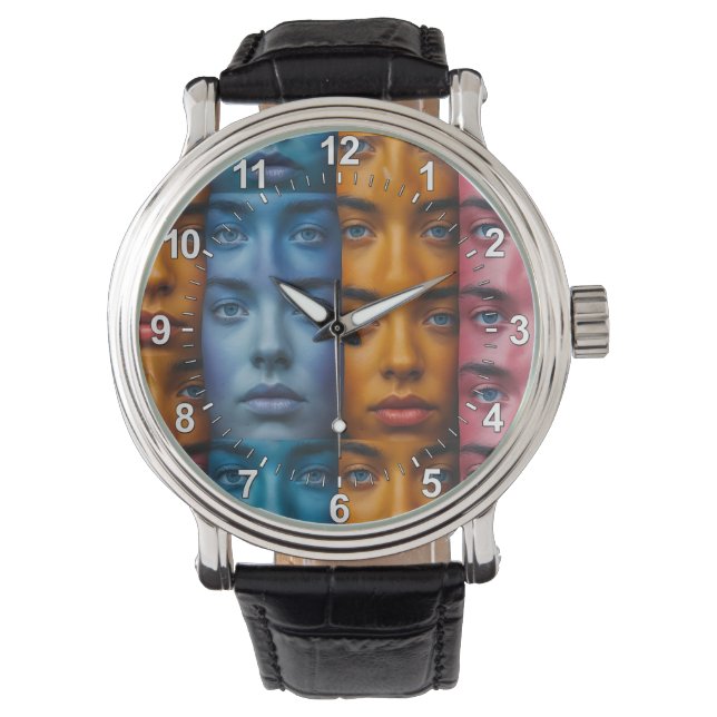 Farbiges Gesichter-Muster Armbanduhr (Vorderseite)