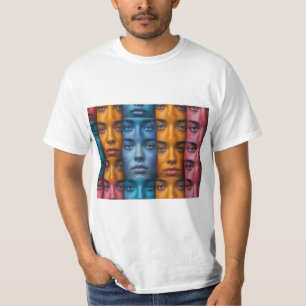 Farbiges Gesichter-Muster T-Shirt