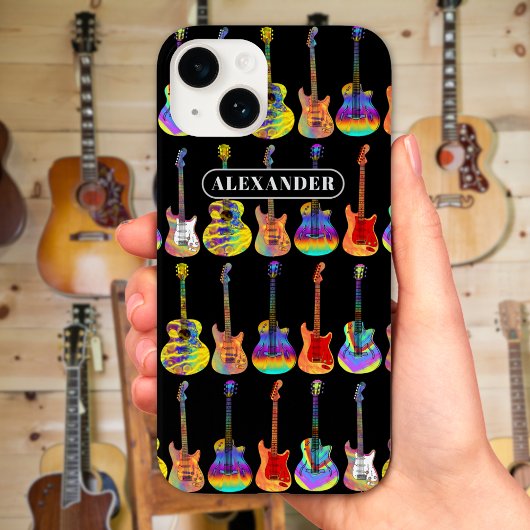 Farbiges Gitarrenmuster auf schwarzen Namen Case-Mate iPhone Hülle