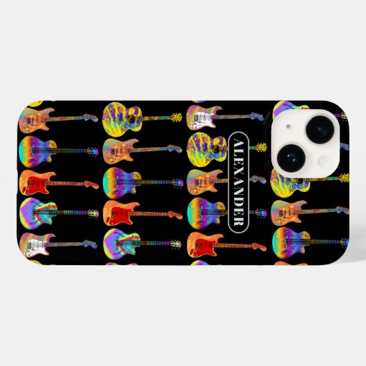 Farbiges Gitarrenmuster auf schwarzen Namen Case-Mate iPhone Hülle (Rückseite (Horizontal))