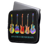 Farbiges Gitarrenmuster auf schwarzen Namen Laptopschutzhülle (Vorderseite Links)