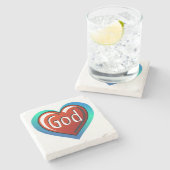 Farbiges GOD Herz Steinuntersetzer (Seitenansicht)
