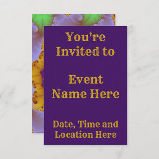 Farbiges Gold und Lila Fraktal zum Geburtstag Einladung