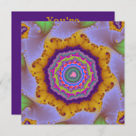 Farbiges Gold und Lila Fraktal zum Geburtstag Einladung