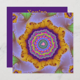 Farbiges Gold und Lila Fraktal zum Geburtstag Einladung