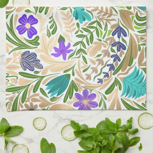 Farbiges goldenes Blumenmuster Geschirrtuch (Gefaltet)