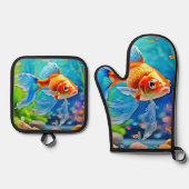 Farbiges Goldfish-Design Ofenhandschuh & Topflappen-Set (Vorderseite)