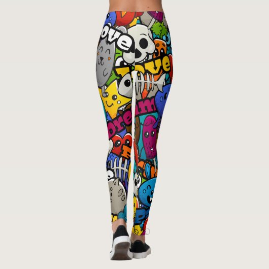Farbiges Graffiti-Zeichen-Muster Leggings (Rückseite)