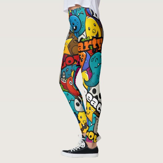 Farbiges Graffiti-Zeichen-Muster Leggings (Links)