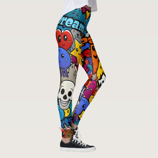 Farbiges Graffiti-Zeichen-Muster Leggings (Rechts)
