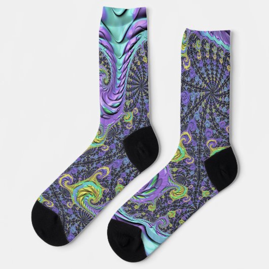 Farbiges Groovy Boho Hippie Funky Abstrakt Fraktal Socken (Linkes Detail)