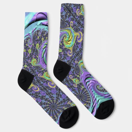 Farbiges Groovy Boho Hippie Funky Abstrakt Fraktal Socken (Rechts)