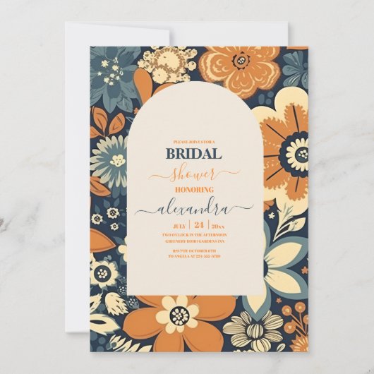 Farbiges Groovy Retro 70er Floral Brautparty Einladung (Vorderseite)