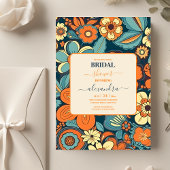 Farbiges Groovy Retro 70er Floral Brautparty Einladung