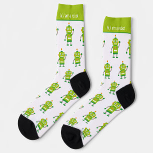 Farbiges grünes Roboter-Muster und Text Socken