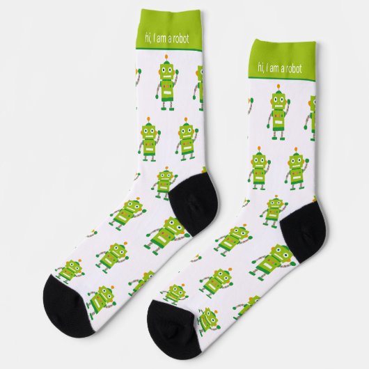 Farbiges grünes Roboter-Muster und Text Socken (Linkes Detail)