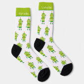 Farbiges grünes Roboter-Muster und Text Socken (Rechts)