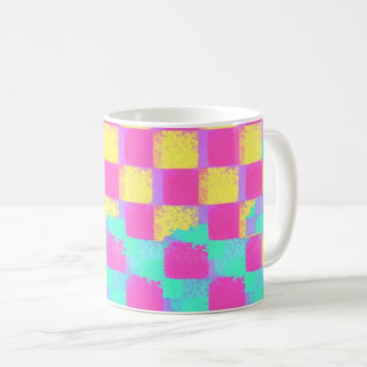 Farbiges Grunge Checkerboard-Muster Kaffeetasse (VorderseiteRechts)