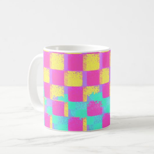 Farbiges Grunge Checkerboard-Muster Kaffeetasse (Vorderseite Links)
