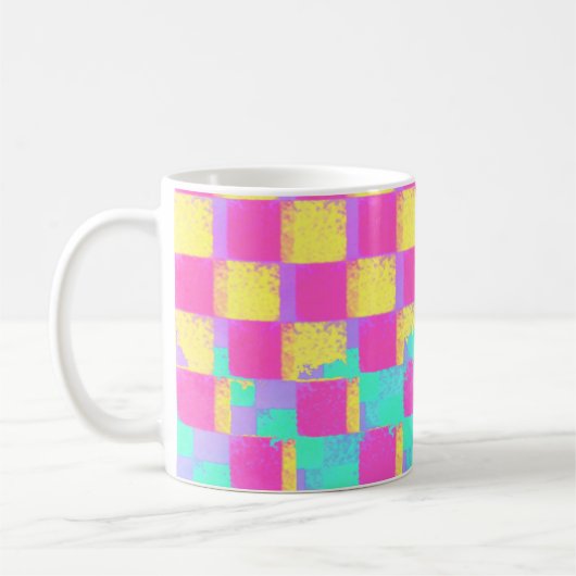 Farbiges Grunge Checkerboard-Muster Kaffeetasse (Links)
