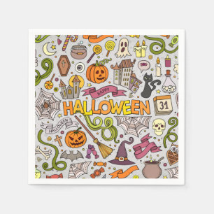 Farbiges Halloween Doodles Objects Muster Serviette