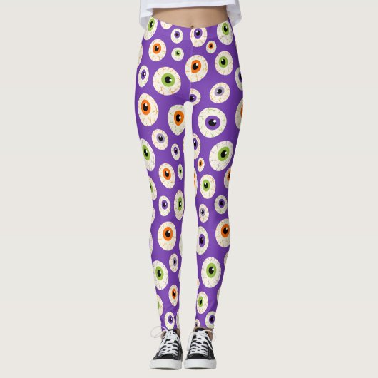 Farbiges Halloween-Eyeballs-Muster Leggings (Vorderseite)