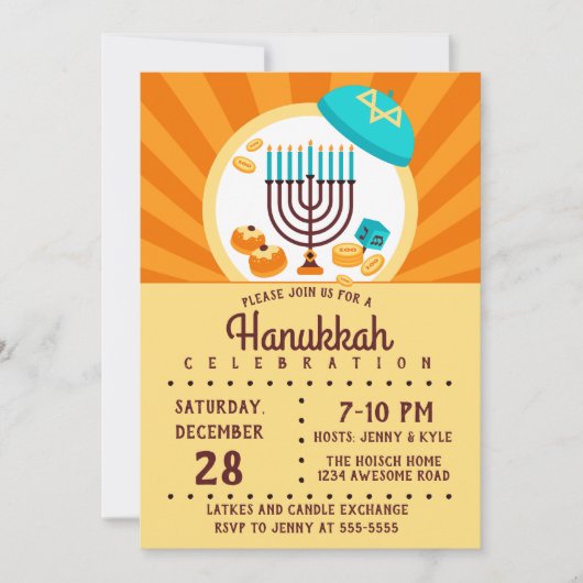 farbiges Hanukkah-Party Einladung (Vorderseite)