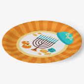 farbiges Hanukkah-Party Pappteller (Schrägansicht)