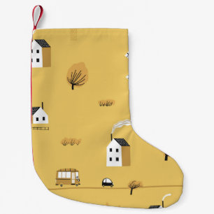 Farbiges Haus, Bäume, Pferdchenlandschaft Kleiner Weihnachtsstrumpf