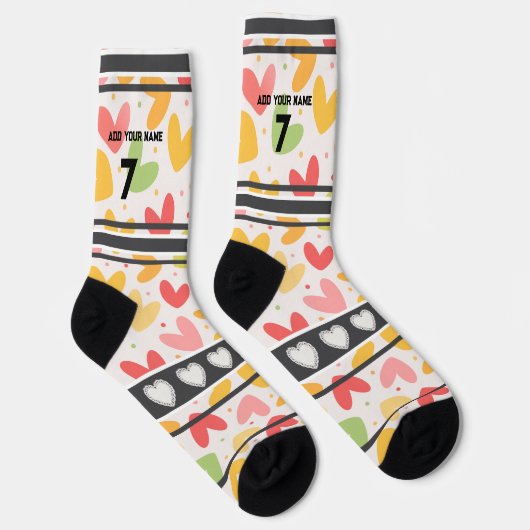 Farbiges Herz- Name Nummer Socken (Rechts)