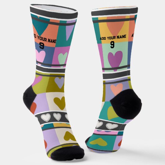 Farbiges Herz- Name Nummer Socken (Gewinkelt)