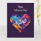 Farbiges Herz XOXO-Lila- Karte (Gelbe Blume)