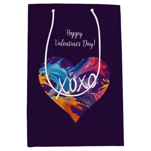 Farbiges Herz XOXO-Lila- Mittlere Geschenktüte (Vorderseite)