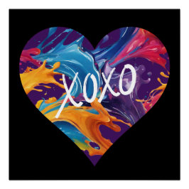 Farbiges Herz XOXO-schwarz-blau Poster