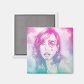 Farbiges Herzaugenmädchen Square Magnet - Regenbog (Vorderseite/Rückseite)