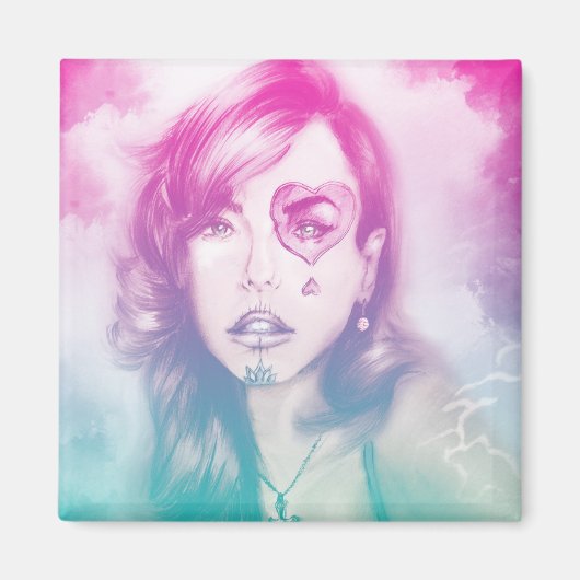 Farbiges Herzaugenmädchen Square Magnet - Regenbog (Vorne)