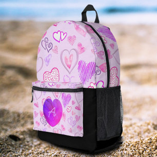 Farbiges Herzmuster Anfangsbuchstabe Monogramm Bedruckter Rucksack
