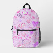 Farbiges Herzmuster über Pastel Lila Bedruckter Rucksack (Vorderseite)