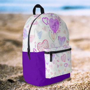 Farbiges Herzmuster und Anfangsbuchstaben Bedruckter Rucksack
