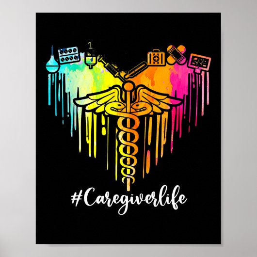 Farbiges Herznährsymbol Caduceus Caregiver Poster (Vorne)