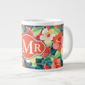 Farbiges Hibiskus| Monogramm Jumbo-Tasse (Vorderseite Rechts)