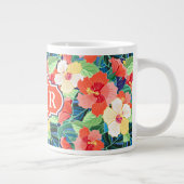 Farbiges Hibiskus| Monogramm Jumbo-Tasse (Rechts)