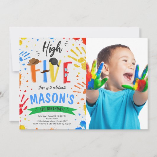 Farbiges High Five Birthday Foto Einladung (Vorderseite)