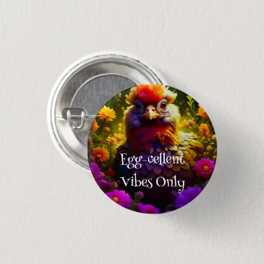 Farbiges Huhn im Blumengarten Button (Vorne & Hinten)
