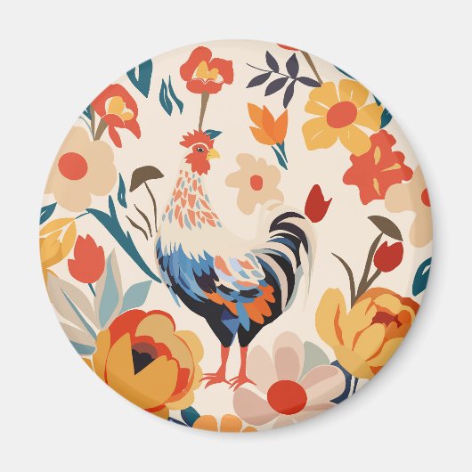 Farbiges Huhn im Blumengarten Magnet (Vorne)